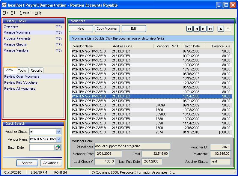Access All Major Functions from One Screen The main screen is divided into 3 areas. Primary Tasks: Click to change what is shown in the main workspace.