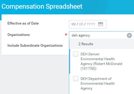 Compensation Spreadsheet 1. In the search bar, start typing Compensation Spreadsheet and select the report. 2.