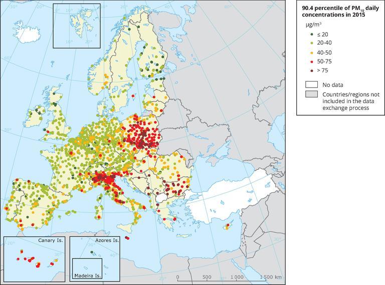 Air pollution in Europe PM10 exceedances: often