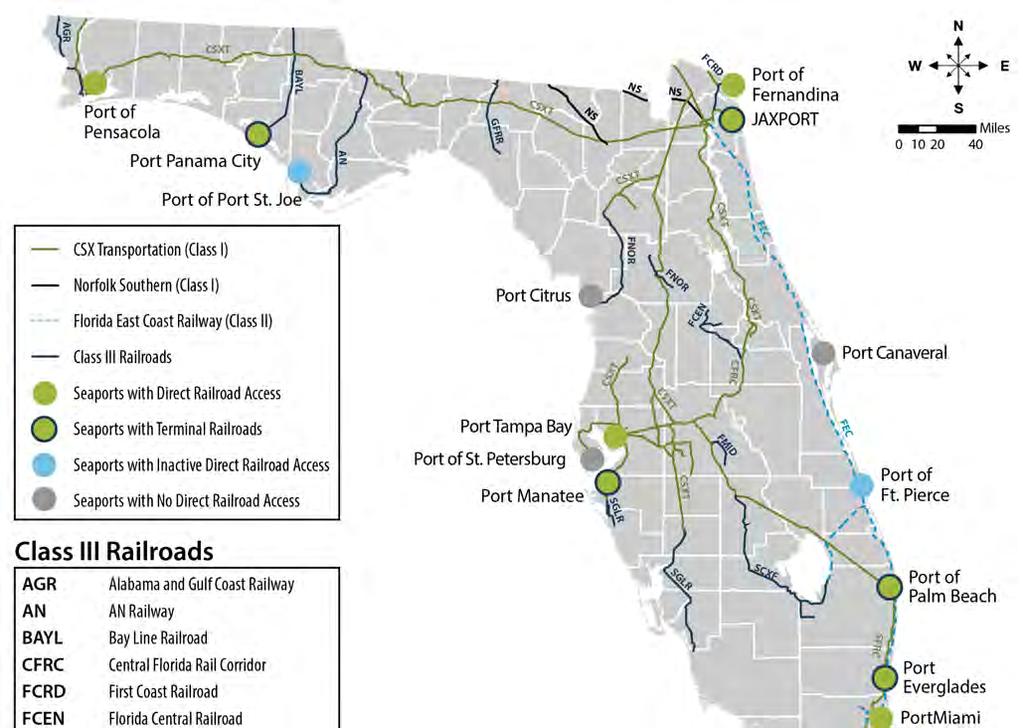 Chapter 3: Florida Seaport & Intermodal Freight Systems: Statistics, Trends, and Conditions Figure 3-10: Florida Freight Rail Network Connections to Florida s Seaports In recent years, several of