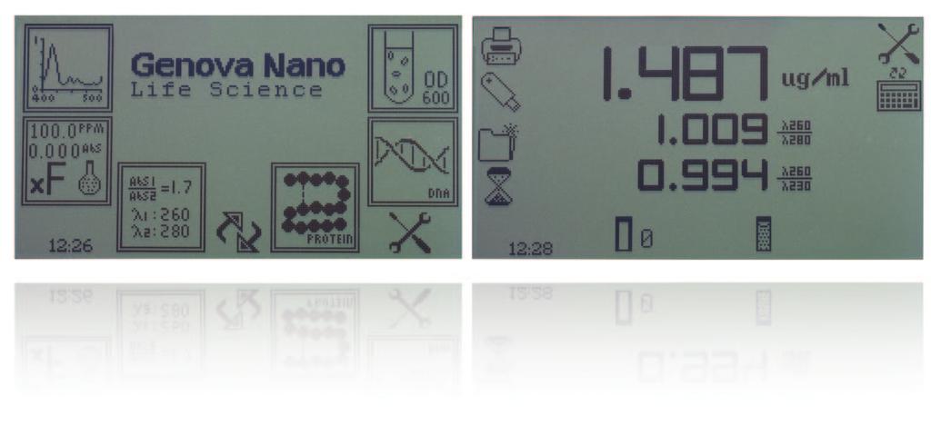 Ordering Information Product Code Description 737 501 Genova Nano spectrophotometer fitted with micro-volume accessory, supplied with universal power supply, USB memory stick, calibration standards