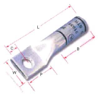 Copper Compression s, 30000 and 31000 Series One Hole, Long-Barrel Dimensions and Selection Guide [Dimensions in Inches and (Millimeters)] AWG or Stud Color Code I.D., O.D., L,.10 B, Barrel.