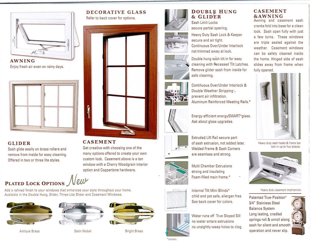 AWNING Enjoy fresh air even on rainy days. DECORATIVE GLASS Refer to back cover for options. DOUBLE HUNG & GLID'ER Sash Limit Locks secure partial opening.