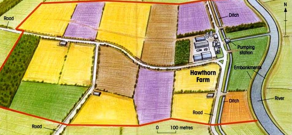 The text and pictures below describe two different farms in the UK. Read the text and fill in the table comparing the two farms. Hawthorn Farm is a typical arable farm in East Anglia.