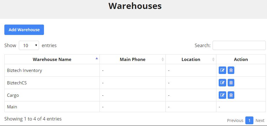 Thereafter, to add a new warehouse, click on Add Warehouse button present on the top left corner.