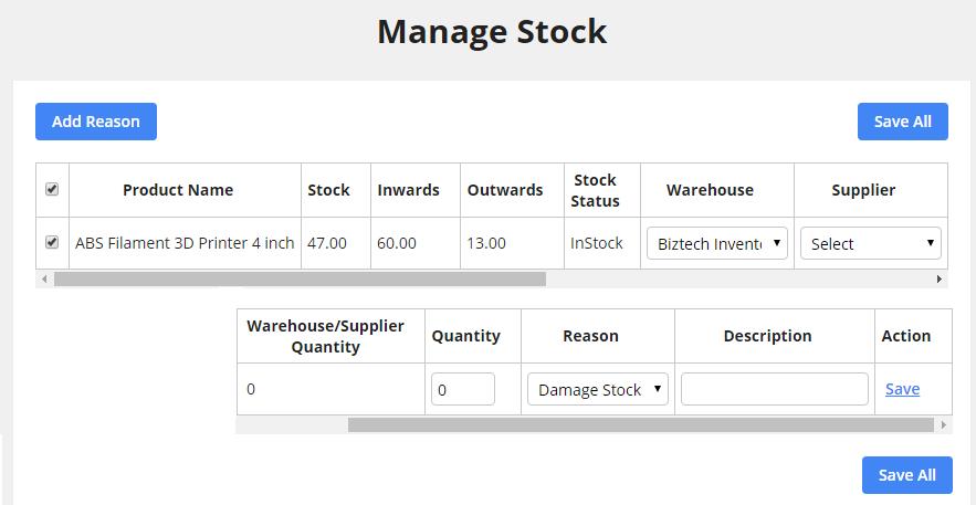 Note: Transaction Reasons can also be added from Manage Stock under MANAGE STOCK. In inventory reasons only, those reasons will be shown that are created by user itself.