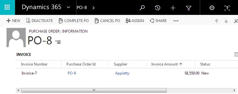 Once a Purchase Invoice is generated, it will be displayed on the Purchase Order page as shown