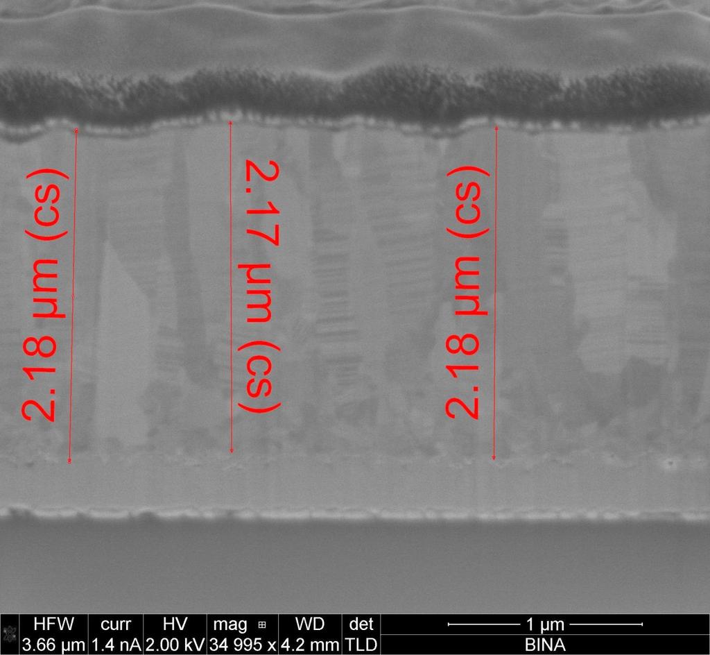 Cu deposition on FTO glass 15 Ohm/sq (FIB images) Cross-section Cu Cu FTO Glass The Cu layer thickness here is 2.18 mkm.