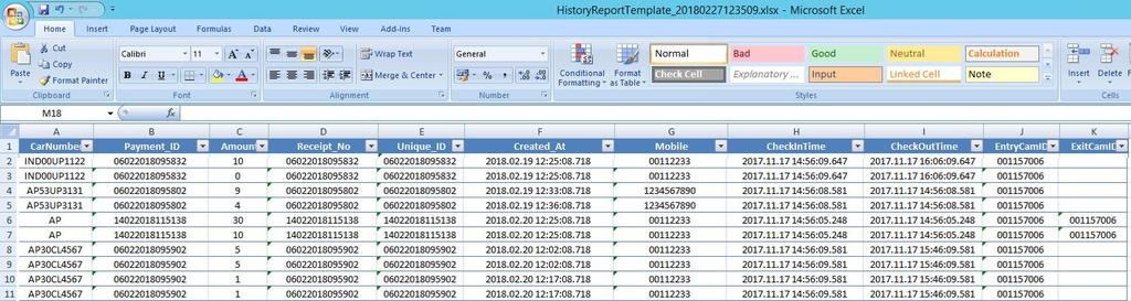 Generated Excel reports