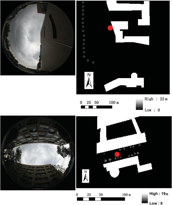 832 L. Chen et al. / Energy and Buildings 130 (2016) 829 842 Fig. 3. Left: fish-eye lens photos taken at the measurement point in the square case (up) and the street canyon case (down).