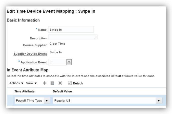 TIME DEVICE EVENT MAPPINGS AND MAPPING SETS To process time collection device events, you must map the supplier device events to Time and Labor application events.
