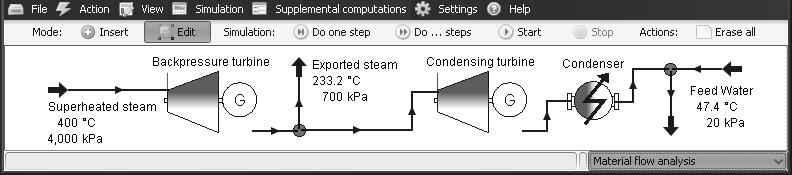 Figure 2 Model in W2E software - cogeneration mode of superheated steam utilization system 2.