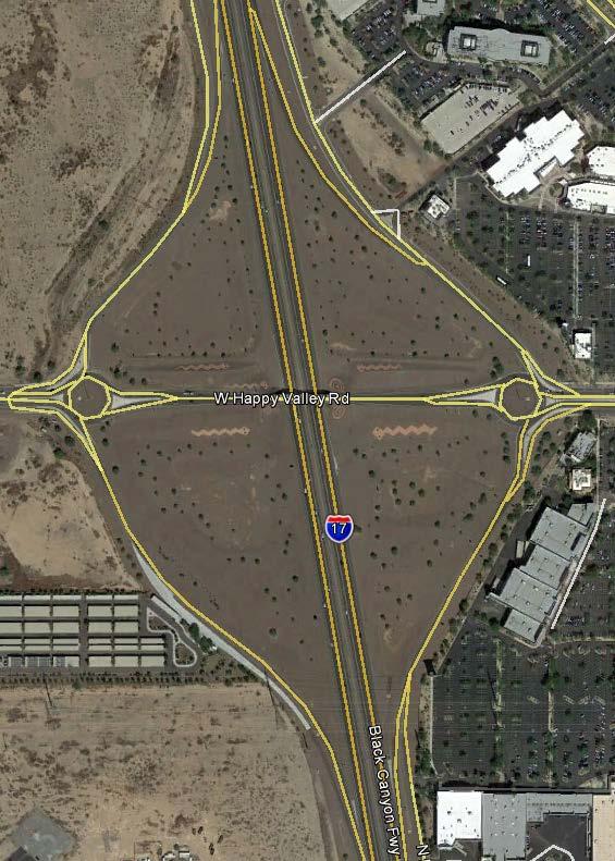 Happy Valley Road Existing Condition Spread diamond interchange 2-lane roundabouts with 1-lane in each direction within