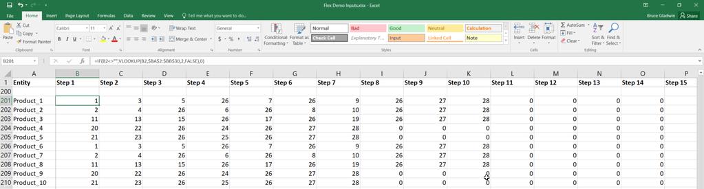 Next, use Excel s vlookup function to create an index number table from the data with the Routing, Labor and Tooling specifications.