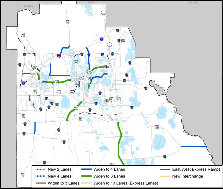 Feasible Plan The segments shown in red are where roadway improvements are needed.