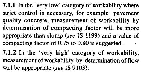 Varying workability Requirements IS456:2000 suggested values (as given below, are too low and perhaps the suggestive values are based on control