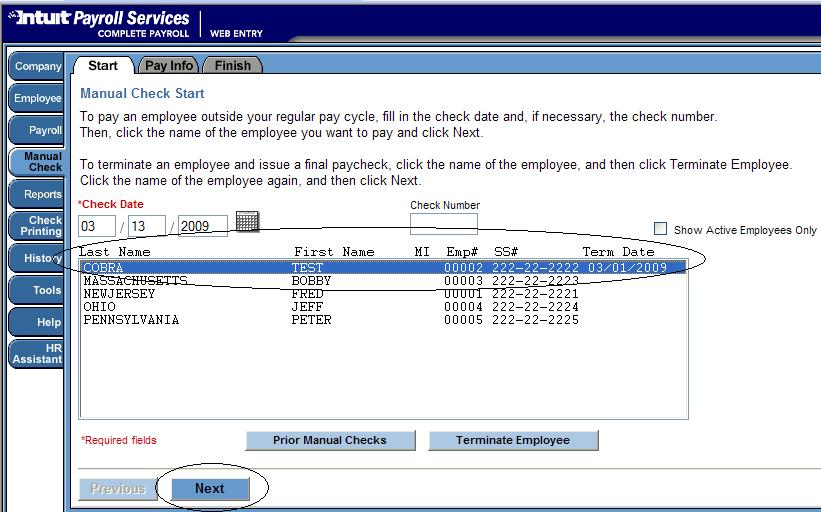 Step 5: Make sure the employee record loads only two paylines ( COBRA IN and COBRA OUT ).