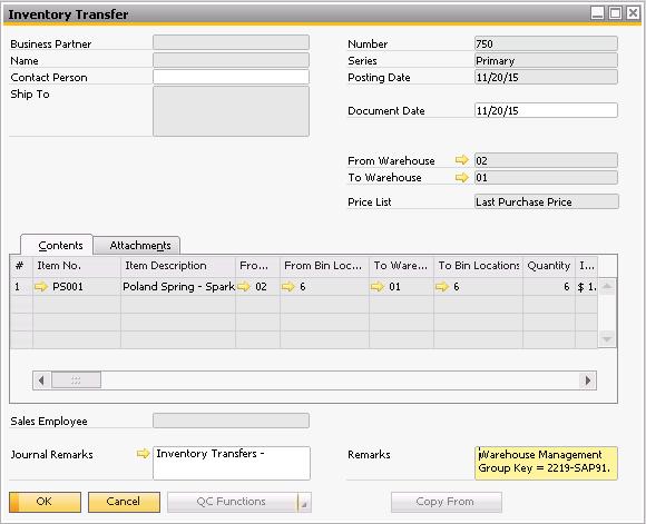 5. A transfer document will be created in SAP.