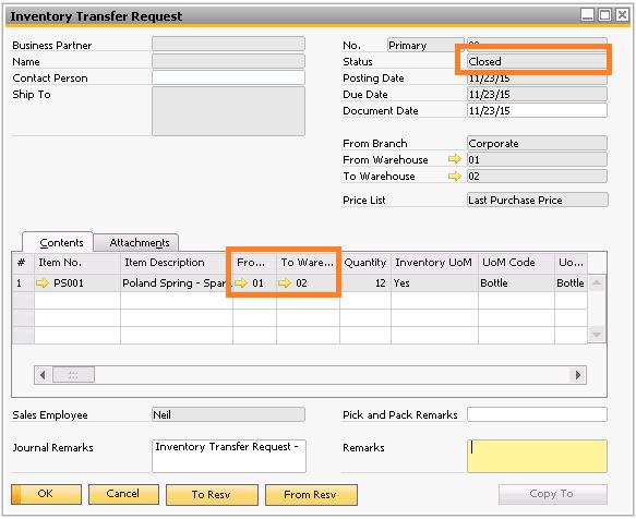 Inventory Transfer Requests You can pick and receive Standard SAP Inventory Transfer Requests (ITRs) using the WMS Handheld.