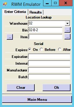 Location Lookup This program allows you to see a detailed listing of current locations of specified items, including batch or serial numbers in each bin.