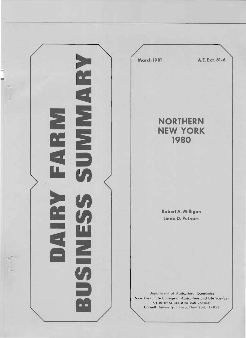 March 1981 A.E. Ext. 81-6 -- :I NORTHERN NEW YORK 1980 II.UJ a: UJ _UJ Robert A. Milligan Linda D.