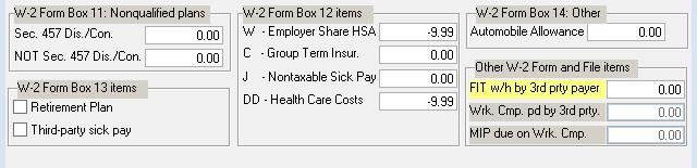 information you enter here appears on employees W-2 forms. The printed W-2 bears the required letter code defining the adjustment.