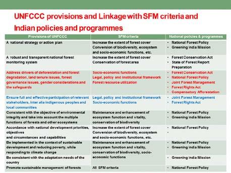 I also tried to map the UNFCCC REDD+ criteria provisions and link them with SFM criteria and the Indian Forest Policy. Obviously, I cannot go into the details.