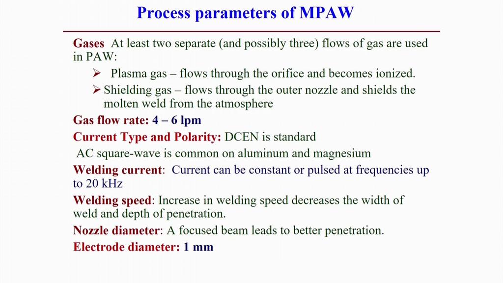 And shielding gas we use the two inert gas or gas mixtures can be employed at the shielding purpose one another is the for the generation of the plasma arc.