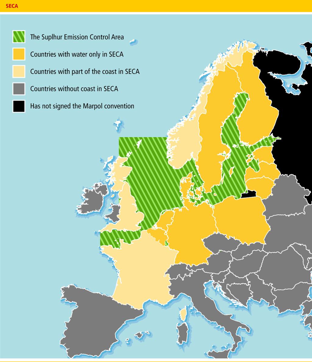 Fig. 7: SECAs in Europe according to the MARPOL Annex VI Source: adopted from DHL Freight 7 7 Adopted from