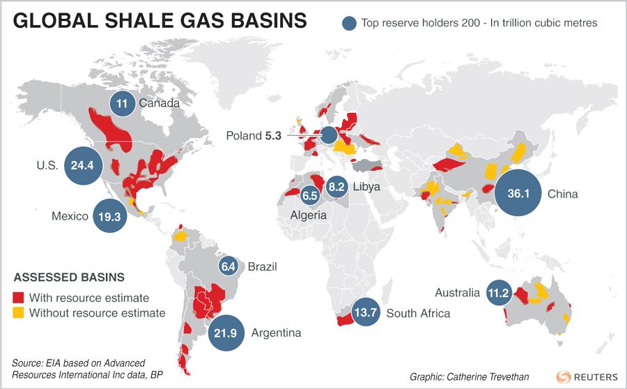 Fig. 13: Natural shale gas basins Source: EIA, BP 17 LNG trade is further driven by the LNG price development and flexibility in terms of its transportation.