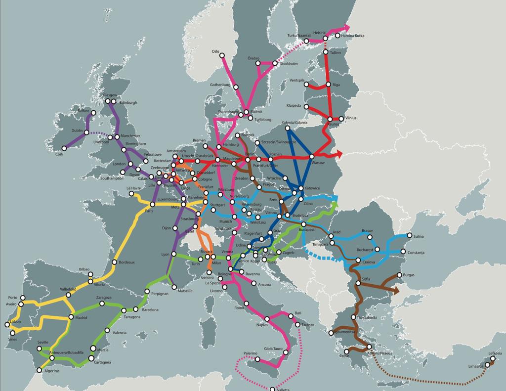 Fig. 18: TEN-T core network corridors Europe Source: European Commission 27 Environmentally friendly transport should be achieved by establishing and promoting cleaner transport modes, among other