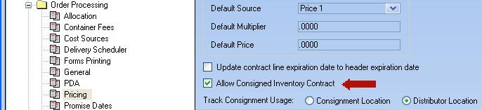 3 System Setting Order Processing / Pricing Allow Consigned Inventory Contract Update Actual Usage Consignment