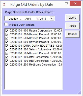 Purge Old orders by Date: This function will purge all closed orders prior to the entered date.
