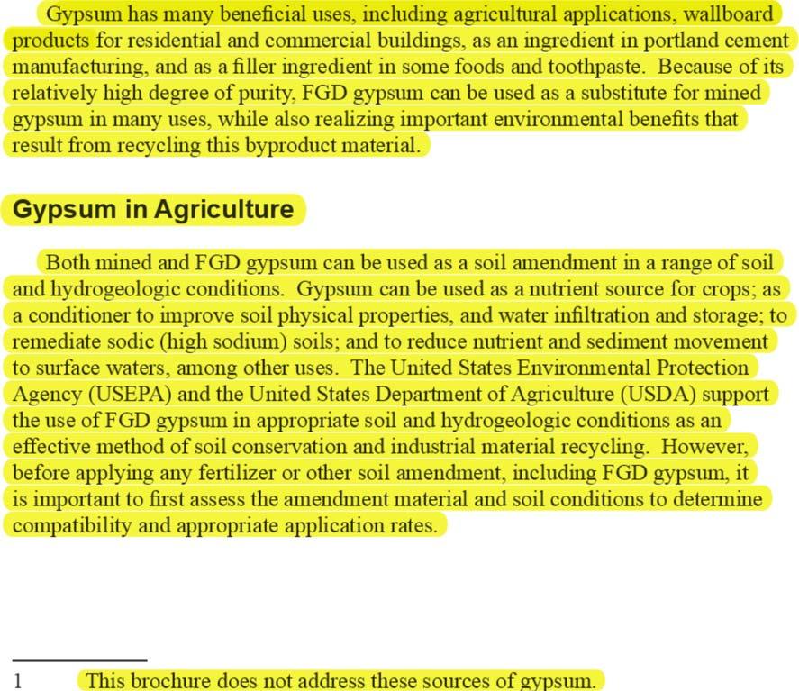 United States Environmental Protection Agency March 2008 EPA530-F-08-009 www.epa.gov/osw Agricultural Uses for Flue Gas Desulfurization (FGD) Gypsum What Is Gypsum?
