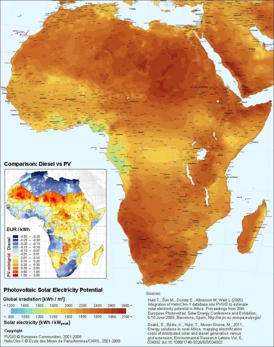 Photo Voltaic Solar Electricity Potential as computed by PVGIS [kwh/m2] and