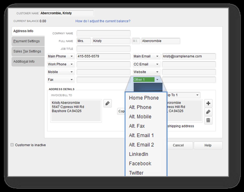 Custom Contact Fields Custom Contact Fields The Customer and Vendor includes include eight fields for custom contact information.