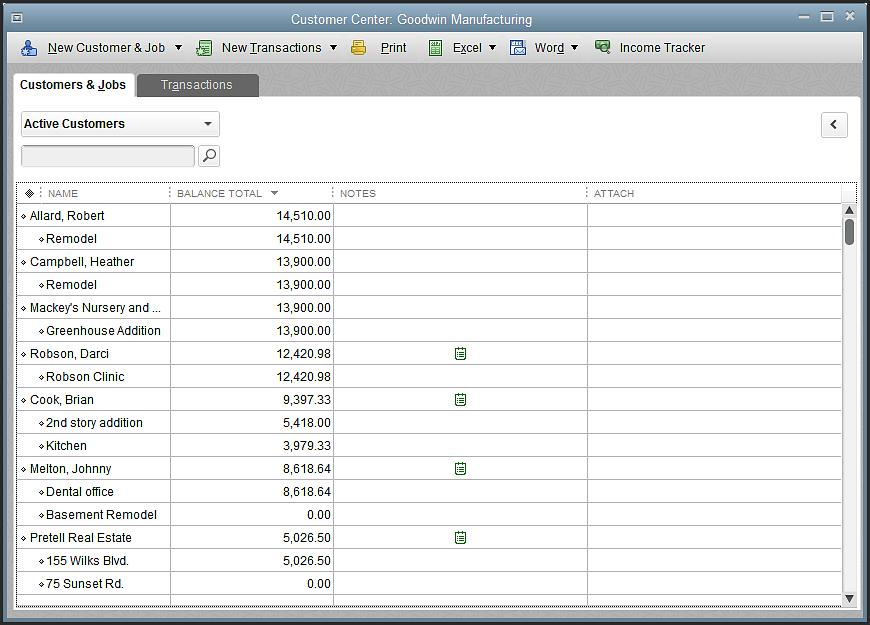 You can sort lists in QuickBooks by clicking on column headers like the Name and Balance Total.