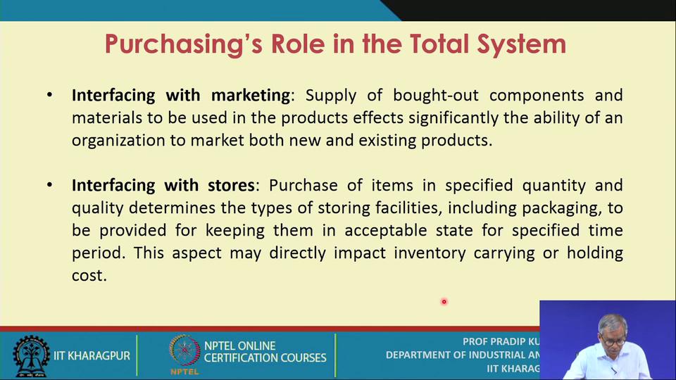 (Refer Slide Time: 28:20) Interfacing with the marketing, supply of bought out components and materials to be used in the products effects significantly the ability of an organization to market both