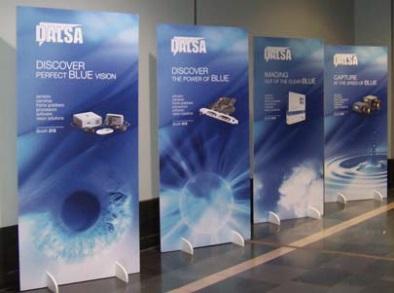 These eye-catching graphics are adhered right to the carpet and will announce your company or products and lead attendees into your booth.