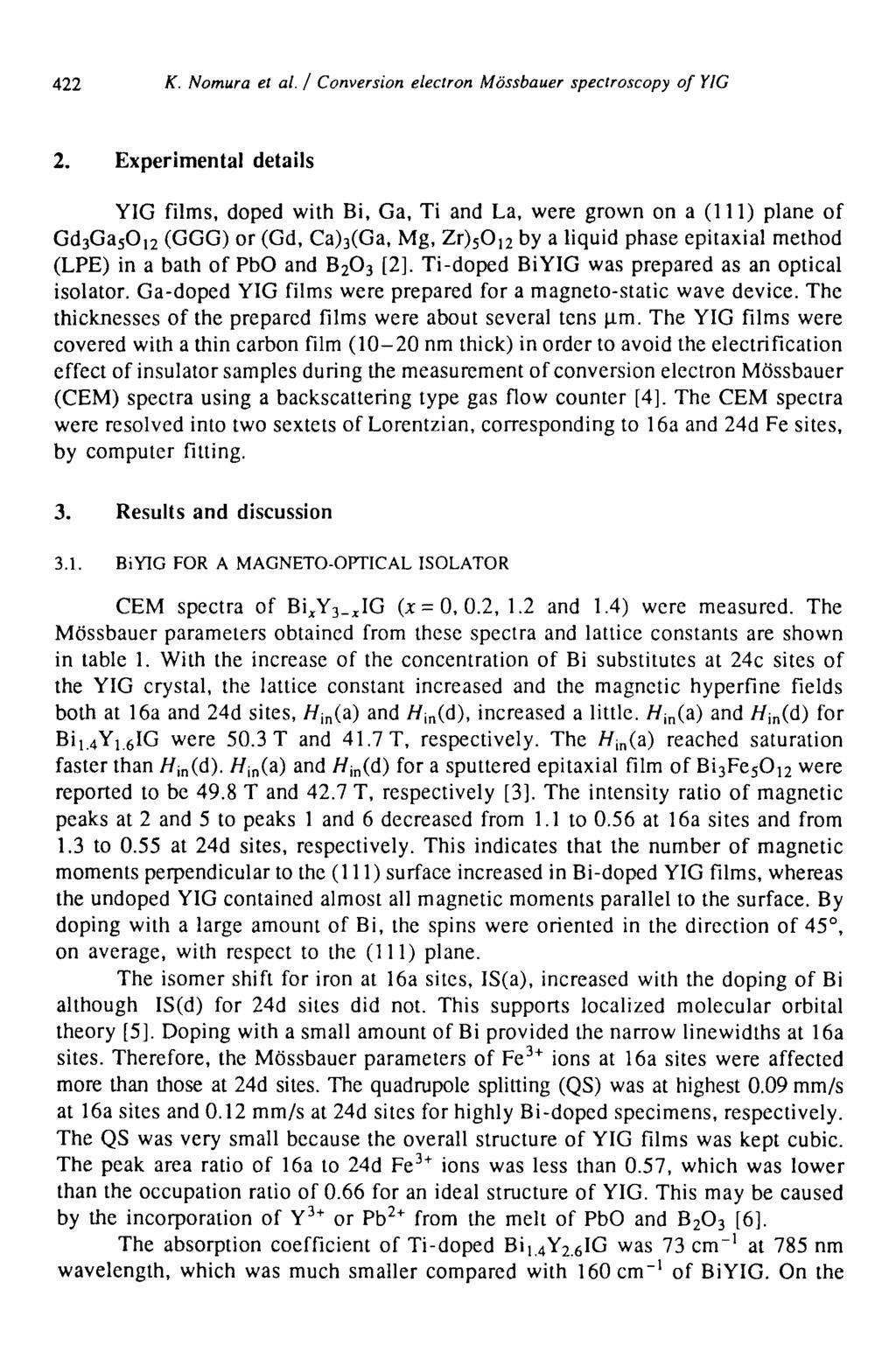 422 K. Nomura et al. / Conversion electron M6ssbauer spectroscopy of YIG 2.