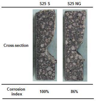 Cross-sections of S25 S and S25 NG samples after oxidizing test at 1000 C for 6h and 11h. Table IV.