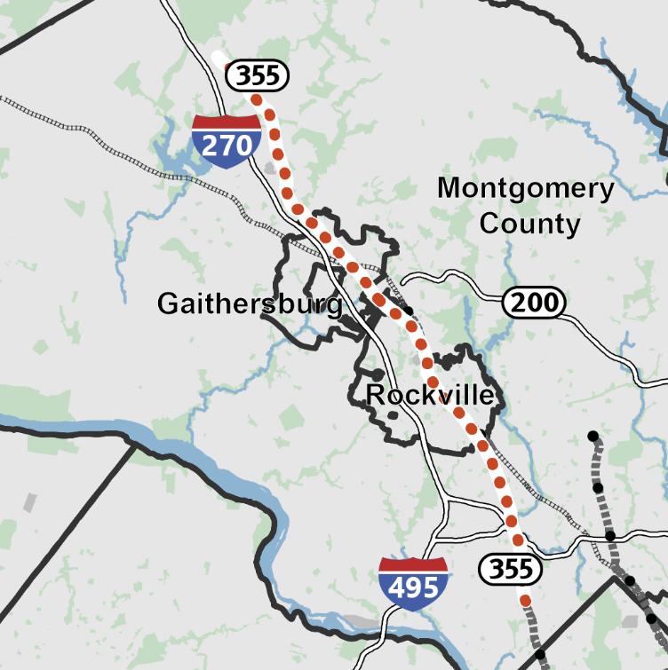 MD 355 BRT PROPOSED MAJOR ADDITION VISUALIZE 2045 From Bethesda to Clarksburg Basic Project Information Project Length 22 Miles Anticipated Completion...2045 Estimated Cost of Construction.$1.