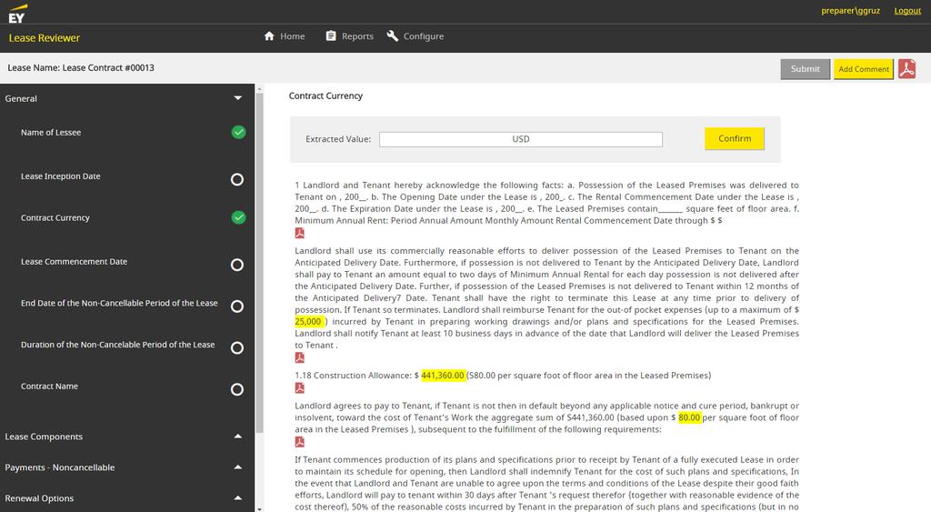 Contract Review in Audit Demo Business terms AI expert Interaction Relevant clauses selection