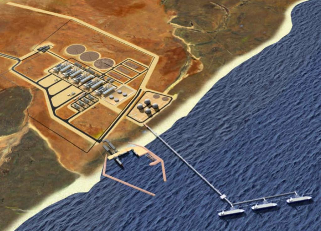 Wheatstone Project 2.0 Project Description Figure 2.17: Artist Impression of a Representative PLF and MOF Concept to provide protection of the plant to a 1:1000 year flooding event.
