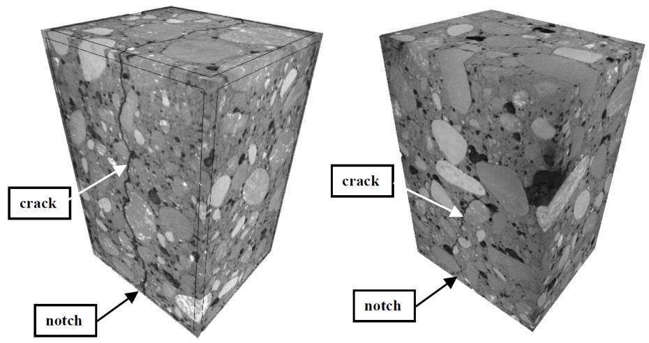 The heterogeneous concrete micro-structure is well visible and the 3 phases (aggregate particles, cement matrix and air voids) can be distinguished (Figs. 6 and 7).