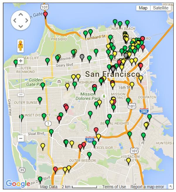 Map of Clipper Card Retail Outlet Locations Key: Red = Ticket Vending Machine (first generation vending machines at the Golden Gate Bridge, Caltrain and the Transbay Terminal do not accept cash)
