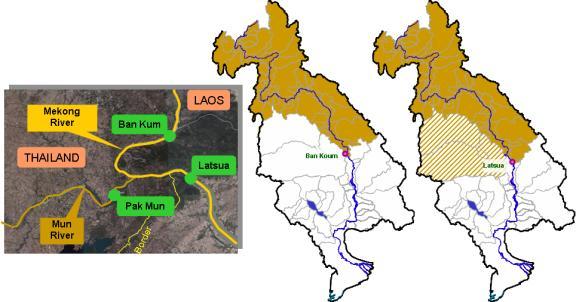 mouth of the Pak Mun tributary (Figure 4). With an area of 119,707 km 2, the Mun/Chi River is the biggest hydrological basin the Mekong.