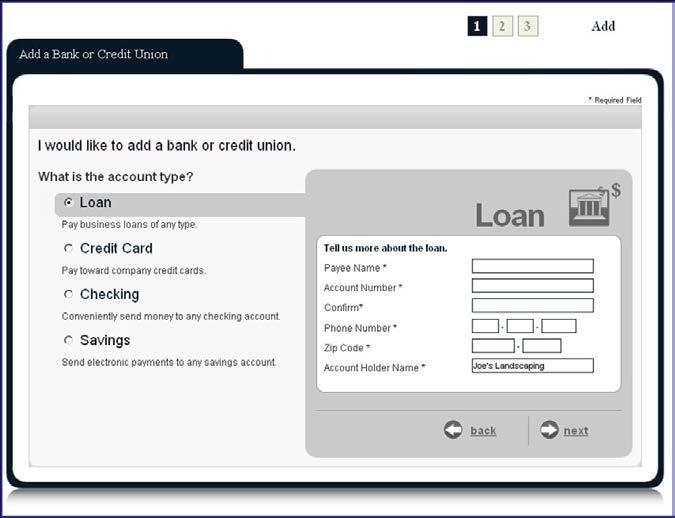 Business users will have the ability to choose from four different account types when choosing to Add a Bank or Credit Union.