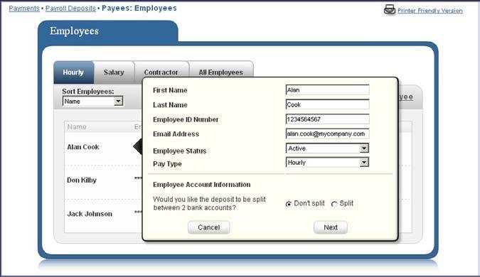 When selecting View Details, the business user can view the last 4 digits of employee routing and