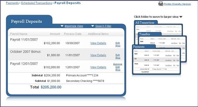 after weekends and holidays. Business users will also have the ability to view their scheduled deposits.
